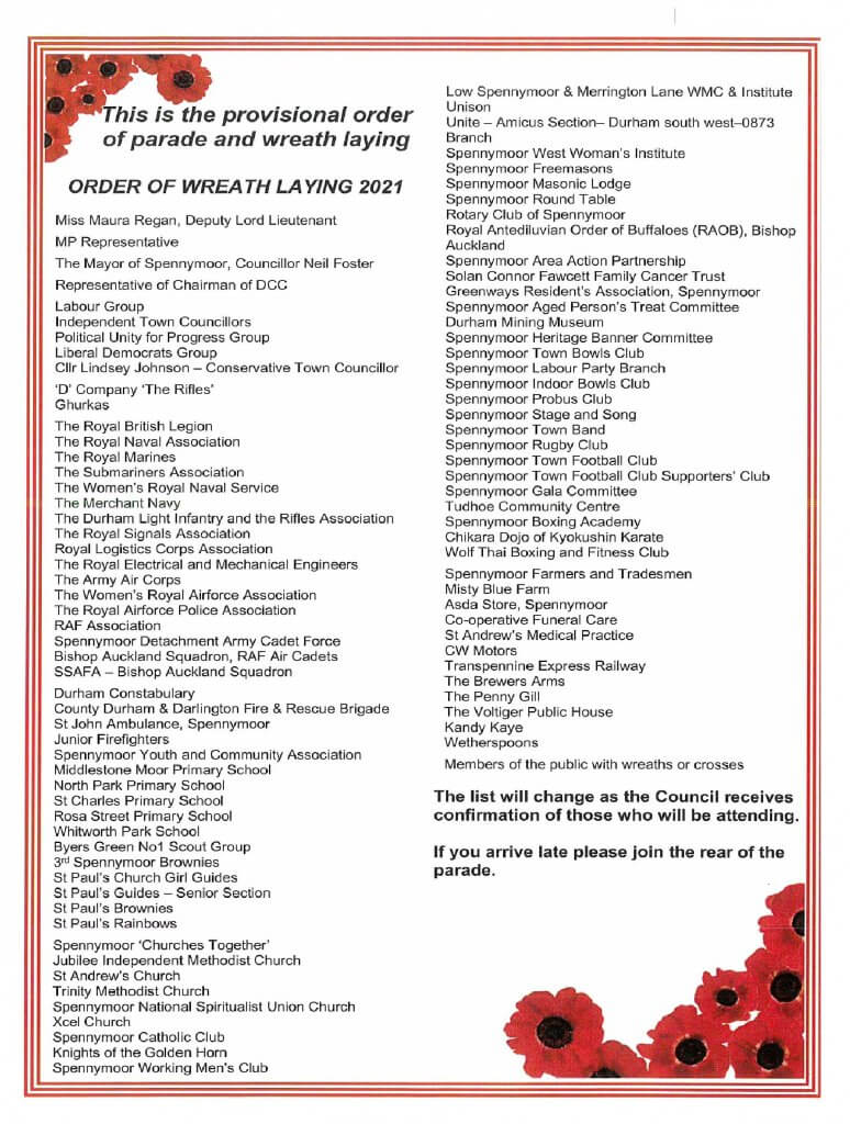 Provisional order of wreath laying 2021